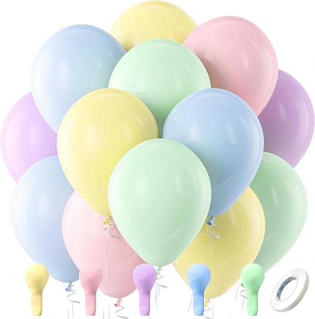 Bezente Pastel Balloons Latex Party Balloons, 100 Pack 12 inch Round Helium Multicolor Macaron Balloons for Birthday Rainbow Party Baby Shower Wedding Decorations